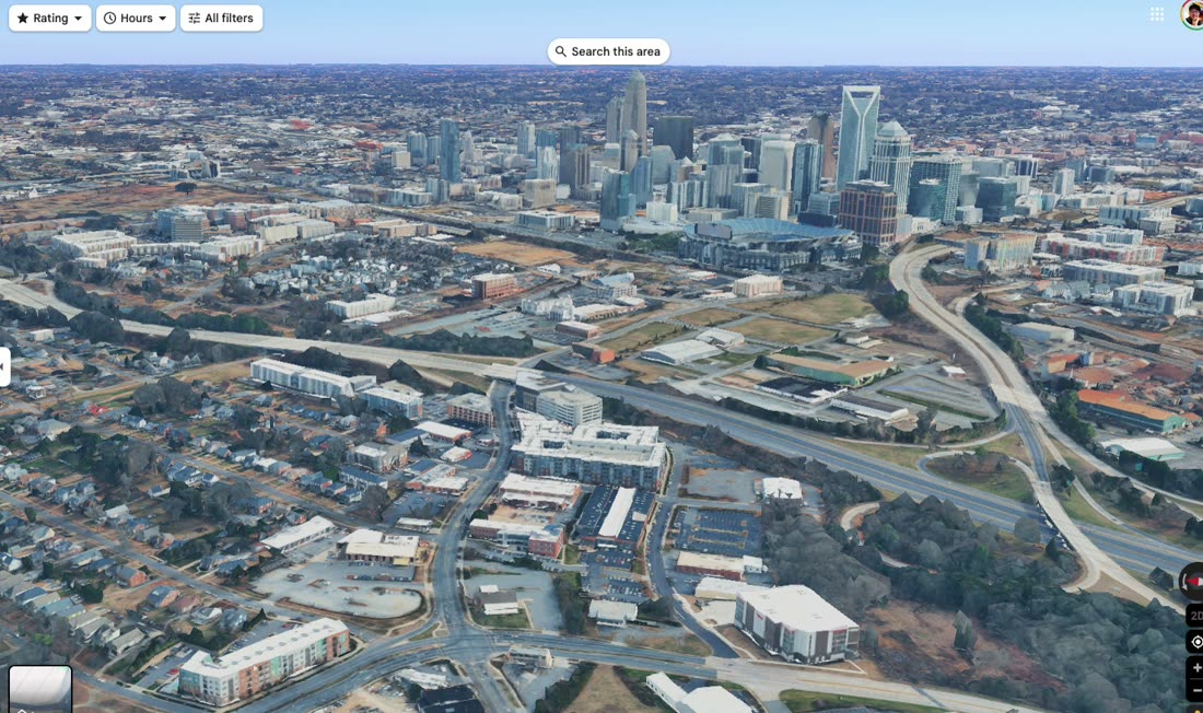 Aerial of the Morehead area with Uptown skyline